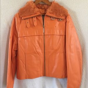 Orange Wilsons Leather jacket w/fur collar and bag